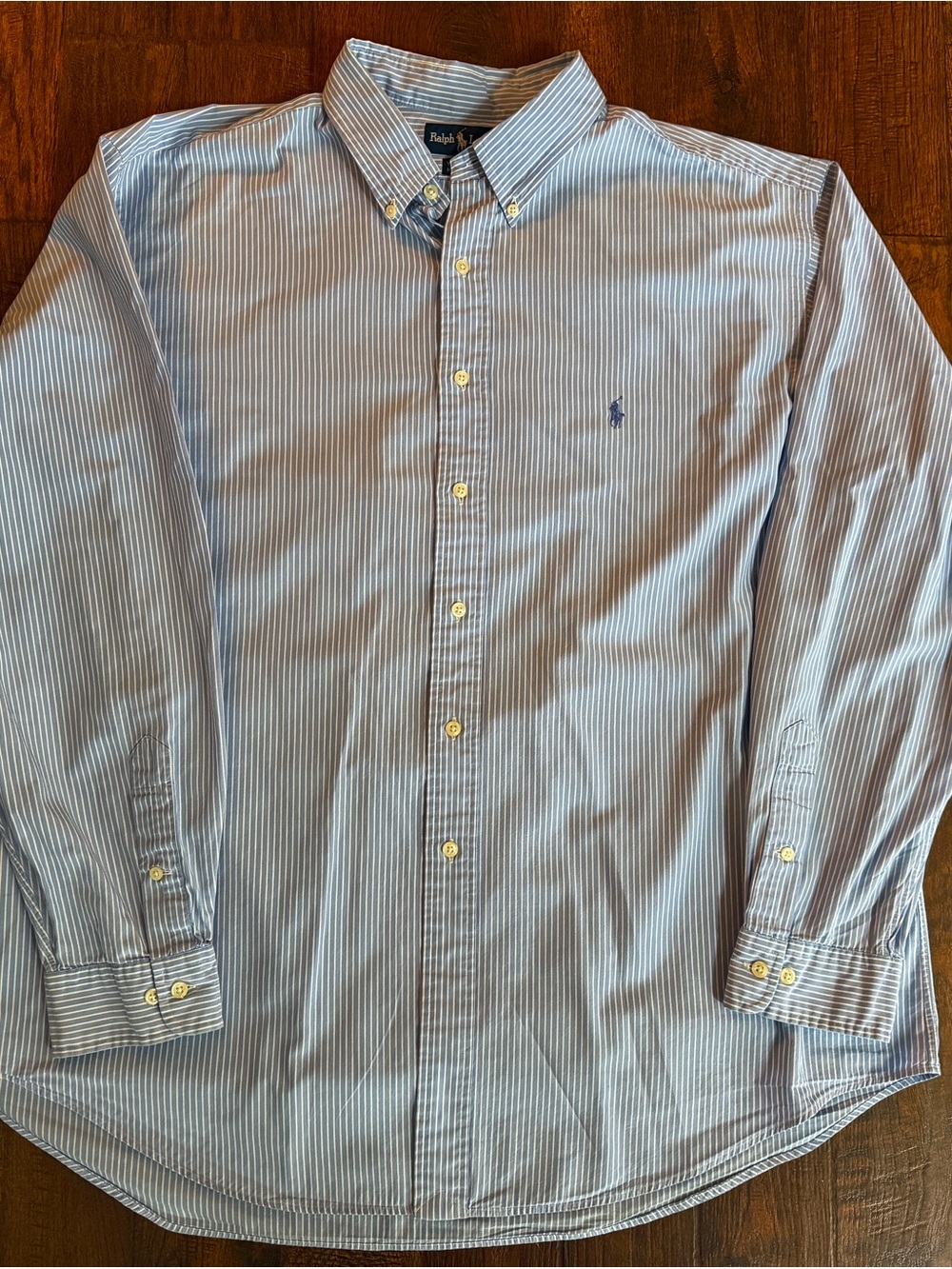 Vintage Ralph Lauren Yarmouth Men’s 18 Blue White Striped Cotton Shirt Pony